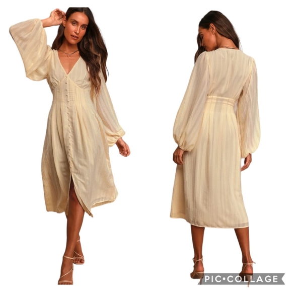 Lulus Dresses & Skirts - Follow the Love Cream Long Sleeve Button Front Midi Dress